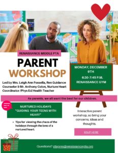 Renaissance Middle School PTA Parent Workshop on December 9th, 2024