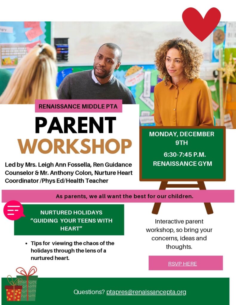 Renaissance Middle School PTA Parent Workshop on December 9th, 2024